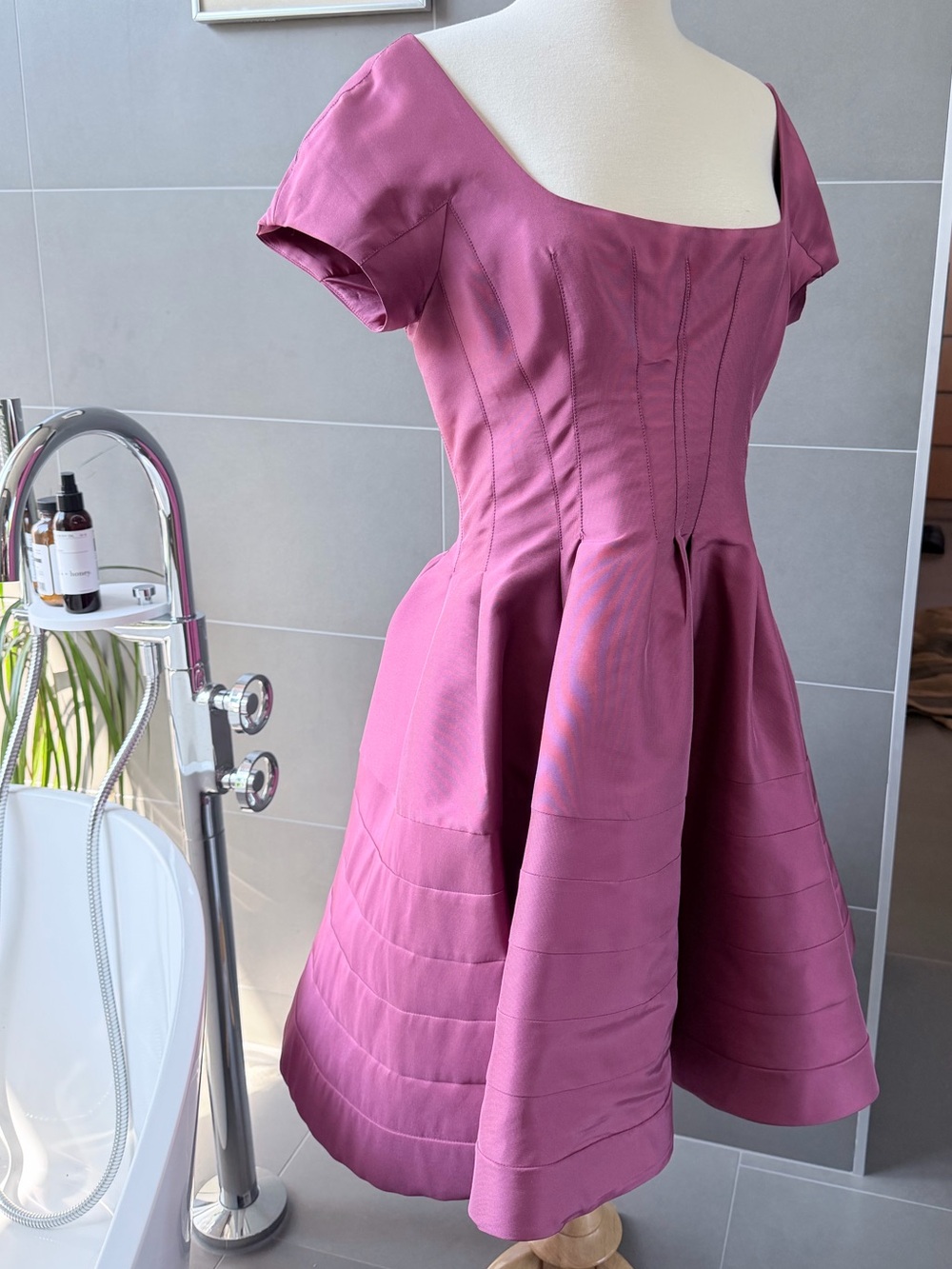 Zac Posen Classic Rose Pink Fit-and-Flare Midi Silk Dress